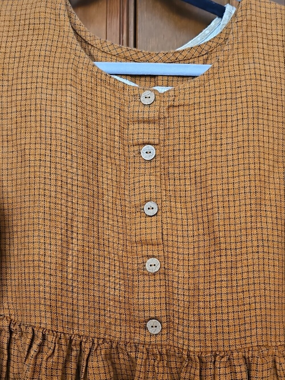 notPERFECTLINEN Rustic Mustard/Deep Ochee Plaid Long Sleeve Linen Dress - Picture 2 of 5